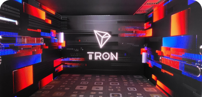 tron logo in a cyberspace theme room